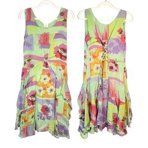 Click by Color Me Cotton Floral Overlay Lace Up Back Midi Dress Medium